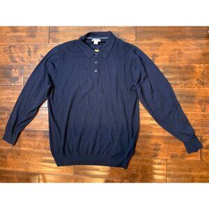 Brax Navy Blue Pierre Long Sleeve Virgin Wool Knit Polo Shirt, Size 2XL NWT!